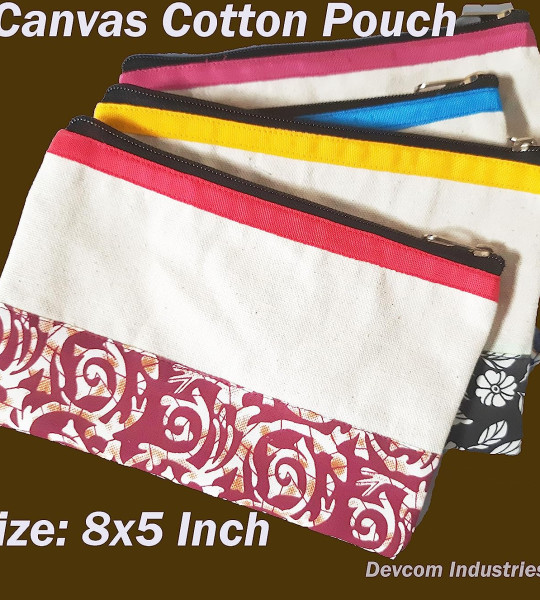 Zicniccom - (4 pcs) Eco Friendly Pure-Designer-Natural-Cotton Zipper Canvas Pouch Travel Toiletries,Pencil Carry Case, 4pcs (Set of 4 Units -Size 8" X 5" | Multicolour)